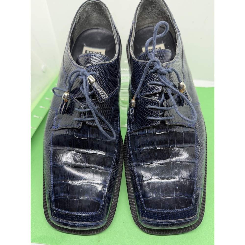 David Eden Men's Genuine Lizard Leather Derby Blue Dress Shoes Men 8.5 Luxury